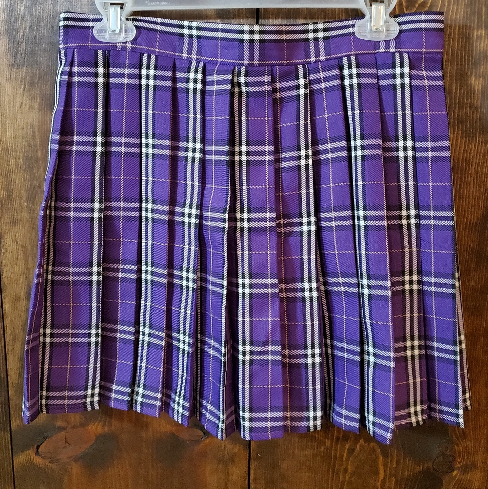 Purple Plaid Pleated Skirt